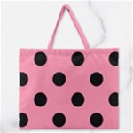 Polka Dots - Black on Flamingo Pink Zipper Large Tote Bag