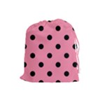 Polka Dots - Black on Flamingo Pink Drawstring Pouch (L)