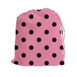 Polka Dots - Black on Flamingo Pink Drawstring Pouch (XXl)