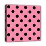Polka Dots - Black on Flamingo Pink Mini Canvas 8  x 8  (Stretched)