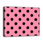 Polka Dots - Black on Flamingo Pink Canvas 14  x 11  (Stretched)