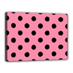 Polka Dots - Black on Flamingo Pink Canvas 16  x 12  (Stretched)