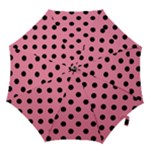 Polka Dots - Black on Flamingo Pink Hook Handle Umbrella (Large)
