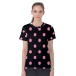 Polka Dots - Flamingo Pink on Black Women s Cotton Tee