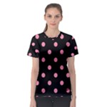 Polka Dots - Flamingo Pink on Black Women s Sport Mesh Tee