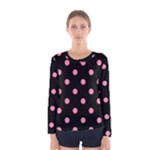 Polka Dots - Flamingo Pink on Black Women s Long Sleeve T-shirt