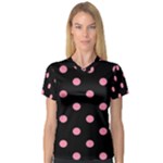 Polka Dots - Flamingo Pink on Black Women s V-Neck Sport Mesh Tee