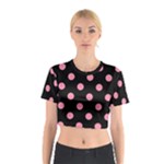 Polka Dots - Flamingo Pink on Black Cotton Crop Top