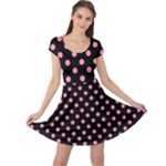 Polka Dots - Flamingo Pink on Black Cap Sleeve Dress