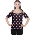Polka Dots - Flamingo Pink on Black Women s Cutout Shoulder Tee