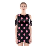 Polka Dots - Flamingo Pink on Black Women s Cutout Shoulder Dress