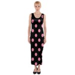 Polka Dots - Flamingo Pink on Black Fitted Maxi Dress