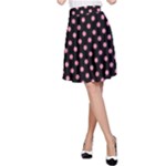 Polka Dots - Flamingo Pink on Black A-Line Skirt