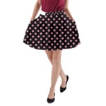 Polka Dots - Flamingo Pink on Black A-Line Pocket Skirt