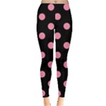 Polka Dots - Flamingo Pink on Black Women s Leggings