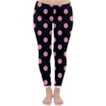 Polka Dots - Flamingo Pink on Black Winter Leggings