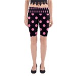 Polka Dots - Flamingo Pink on Black Yoga Cropped Leggings