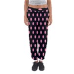 Polka Dots - Flamingo Pink on Black Women s Jogger Sweatpants