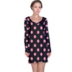 Polka Dots - Flamingo Pink on Black Long Sleeve Nightdress