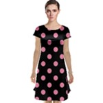 Polka Dots - Flamingo Pink on Black Cap Sleeve Nightdress
