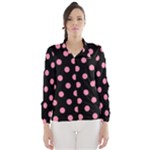 Polka Dots - Flamingo Pink on Black Wind Breaker (Women)