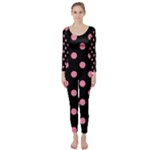 Polka Dots - Flamingo Pink on Black Long Sleeve Catsuit