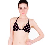 Polka Dots - Flamingo Pink on Black Bikini Top