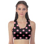 Polka Dots - Flamingo Pink on Black Women s Sports Bra