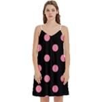 Polka Dots - Flamingo Pink on Black Women s Reversible Sports Bra with Border