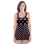 Polka Dots - Flamingo Pink on Black Skater Dress Swimsuit