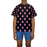 Polka Dots - Flamingo Pink on Black Kid s Short Sleeve Swimwear