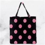 Polka Dots - Flamingo Pink on Black Grocery Tote Bag