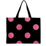 Polka Dots - Flamingo Pink on Black Zipper Mini Tote Bag