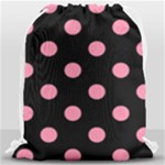 Polka Dots - Flamingo Pink on Black Drawstring Bag (Large)