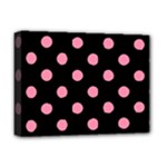 Polka Dots - Flamingo Pink on Black Deluxe Canvas 16  x 12  (Stretched)