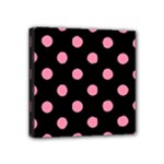 Polka Dots - Flamingo Pink on Black Mini Canvas 4  x 4  (Stretched)