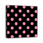 Polka Dots - Flamingo Pink on Black Mini Canvas 6  x 6  (Stretched)