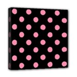 Polka Dots - Flamingo Pink on Black Mini Canvas 8  x 8  (Stretched)