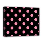 Polka Dots - Flamingo Pink on Black Canvas 14  x 11  (Stretched)