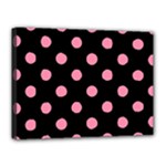 Polka Dots - Flamingo Pink on Black Canvas 16  x 12  (Stretched)