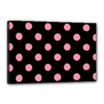 Polka Dots - Flamingo Pink on Black Canvas 18  x 12  (Stretched)
