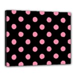 Polka Dots - Flamingo Pink on Black Canvas 20  x 16  (Stretched)