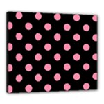 Polka Dots - Flamingo Pink on Black Canvas 24  x 20  (Stretched)