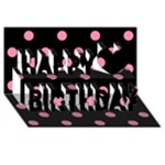 Polka Dots - Flamingo Pink on Black Happy Birthday 3D Greeting Card (8x4)