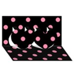 Polka Dots - Flamingo Pink on Black Twin Hearts 3D Greeting Card (8x4)
