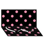 Polka Dots - Flamingo Pink on Black Twin Heart Bottom 3D Greeting Card (8x4)