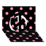 Polka Dots - Flamingo Pink on Black Peace Sign 3D Greeting Card (7x5)