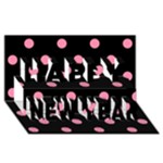 Polka Dots - Flamingo Pink on Black Happy New Year 3D Greeting Card (8x4)