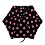Polka Dots - Flamingo Pink on Black Mini Umbrella