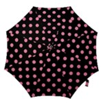 Polka Dots - Flamingo Pink on Black Hook Handle Umbrella (Medium)